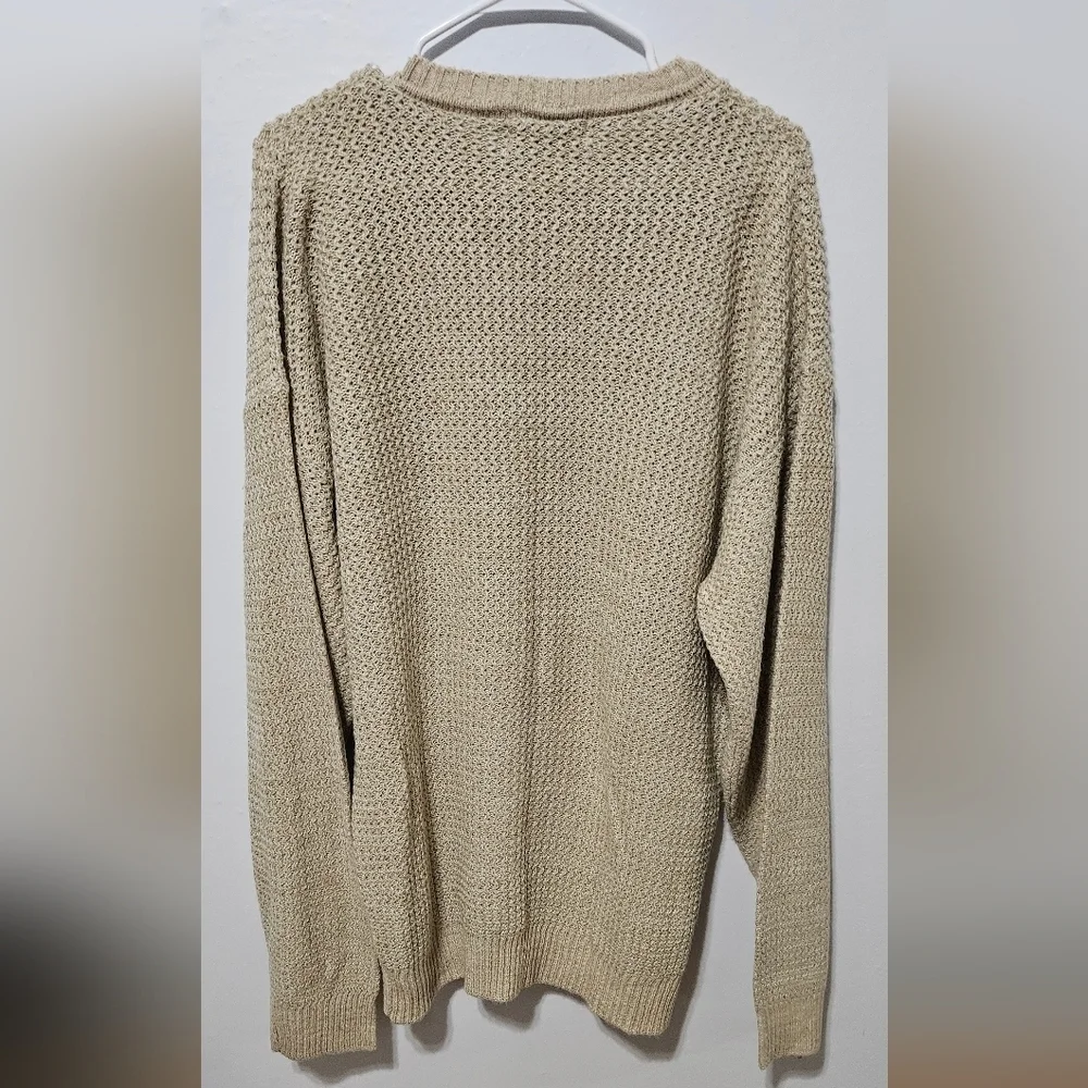 David Taylor Men's Tan Waffle Knit Pullover Sweater Sz L Made In USA Vintage B13
